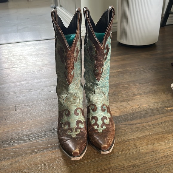 Brown and Turquoise Western Lane Cowboy Boots - Picture 2 of 7